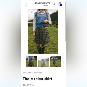 Plaid A-Line Skirt - Blue and Tan